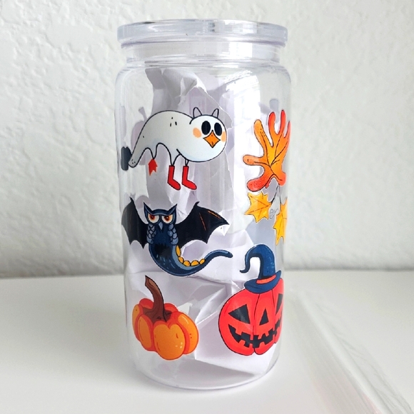 Halloween Themed Fall Acrylic Tumbler Cup 16 Oz - Picture 1 of 3